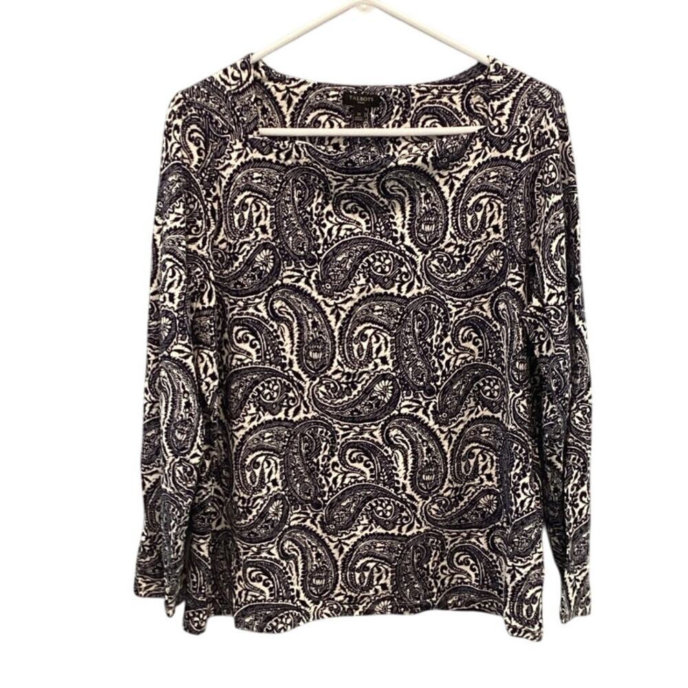 Talbots Womens Long Sleeve Shirt 1X Navy Blue Fluid Jersey Knit Square Neck NEW